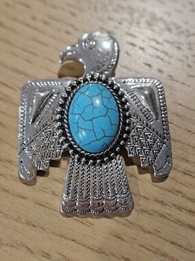 Silver Toned Southwestern Thunderbird Turquoise Brooch / Pendant